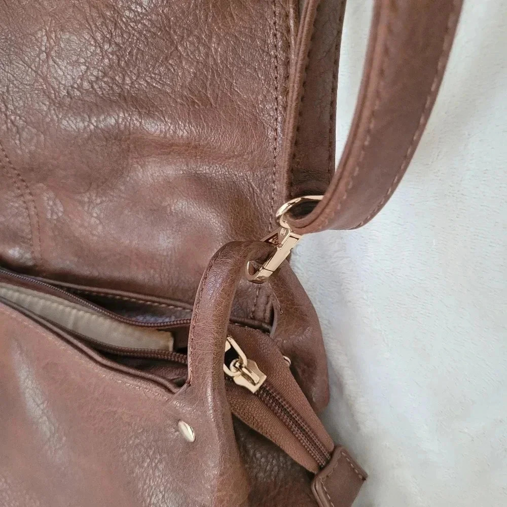 Cognac brown large Hobo studded flap rustic western cowgirl crossbody purse bag - Picture 3 of 14